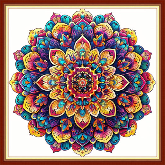 Joyhoor Stamped Cross Stitch Kits for Beginners, Needlepoint Kits for Adults, 11CT Counted Embroidery Kits-Magic Mandala 18x18 inchs