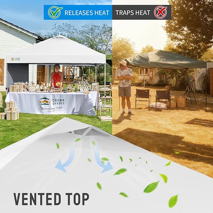CROWN SHADES 10x10 Pop Up Canopy with 1 Side Wall - Beach Tent with One Push Setup - Outdoor Sun Shade for Events, Parties, Camping - Gazebo with STO-N-Go Cover Bag (White)