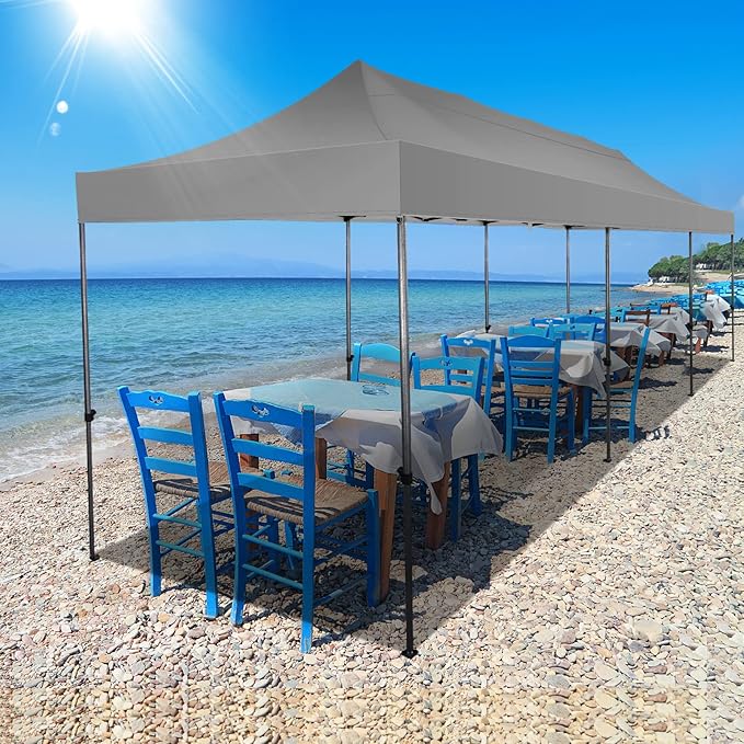 COBIZI 10x30 Pop up Canopy Tent 10x30 Canopy No Sidewall Waterproof Heavy Duty Commercial for Parties Outdoor Garden Gazebo Tent, Carry Bag with Wheel(10x30ft No Sidewalls, Gray)