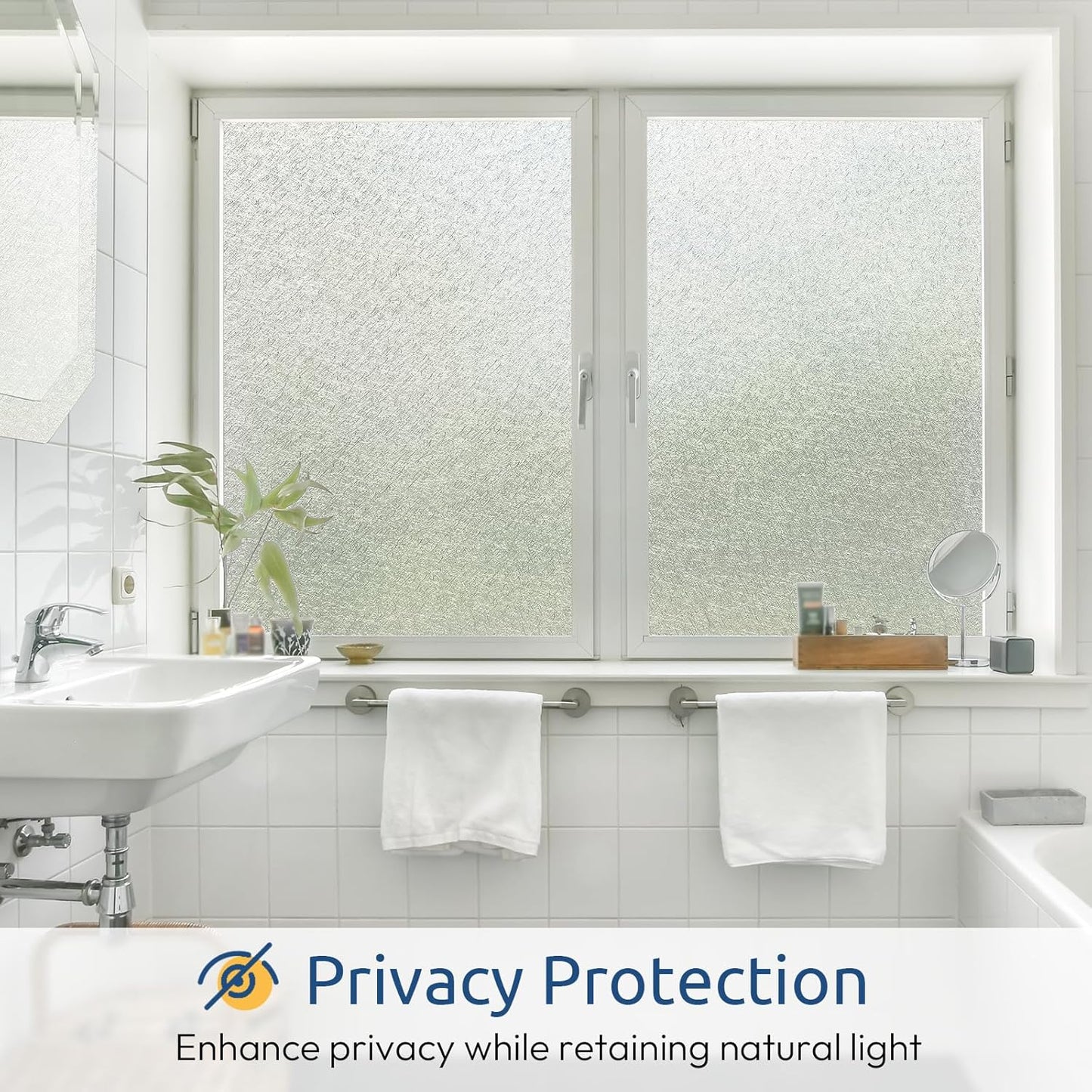 rabbitgoo Window Privacy Film Frosted Glass Film, Decorative Cling UV Sun Blocking Decals, Frosting Window Clings for Home Bathroom Door Coverings, 23.6 x 78.7 inches