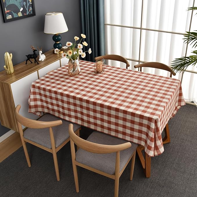 Gingham Table Cloth for Rectangle Tables Orange Checkered Plaid Tablecloth Heavy Duty Cotton Blend Washable & Wrinkle Table Cover for Outdoor Kitchen Dining Picnic Camping (52x70 Inch)