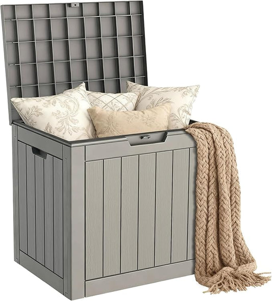 Mars Villa 31 Gallon Deck Box, Waterproof Weatherproof and UV Resistant Resin Storage Bin with Lockable Lid, Ideal for, Outdoor, Patio Furniture Cushions, Pool Supplies, Garden Tools, Greige