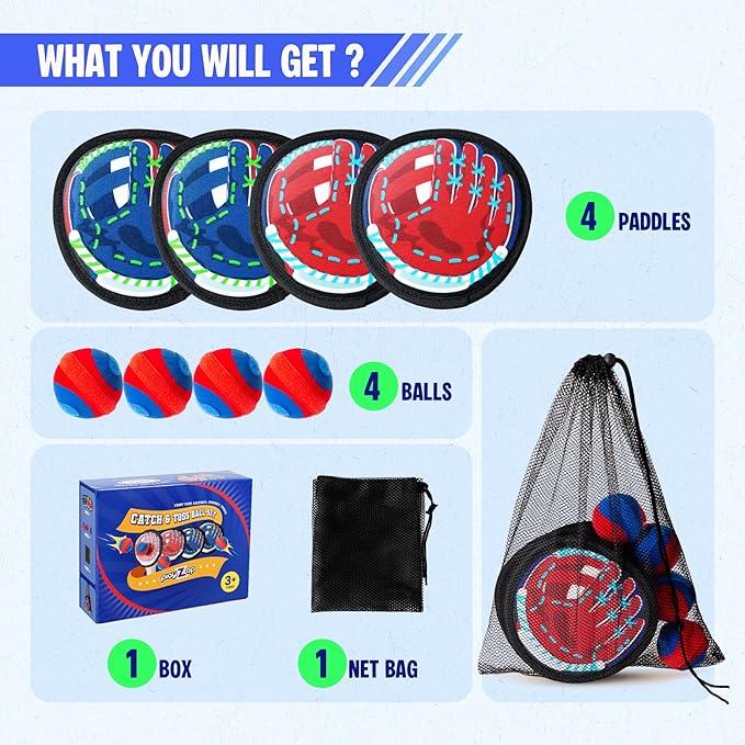 EVERICH TOY Toss and Catch Game for Toddlers - Soft, Safe & Pain-Free Baseball-Style Catching for Kids, Active Play Gift – Beach, Pool & Yard Toys for Boys and Girls Stocking Stufferrs Ages 3-8