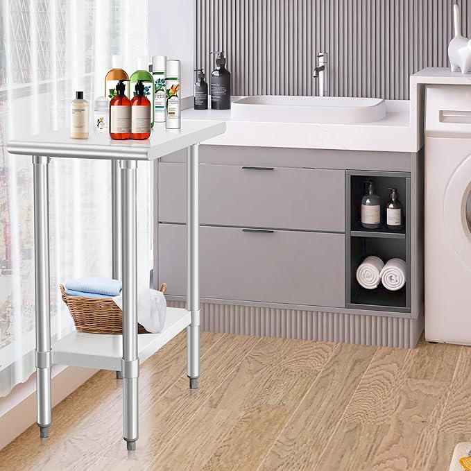 HARDURA Stainless Steel Work Table Commercial 30×15 Inches Kitchen Prep Table and Heavy Duty Commercial Workbench NSF 430 with Undershelf and Galvanized Legs