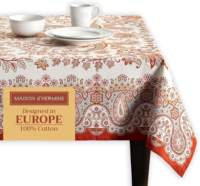 Maison d' Hermine Table Cloth Rectangle Table 100% Cotton 60 x 90 Inches Fall Tablecloth Reusable Everyday Use for Thanksgiving Christmas Decorations Dining Farmhouse Party (Cachemire)