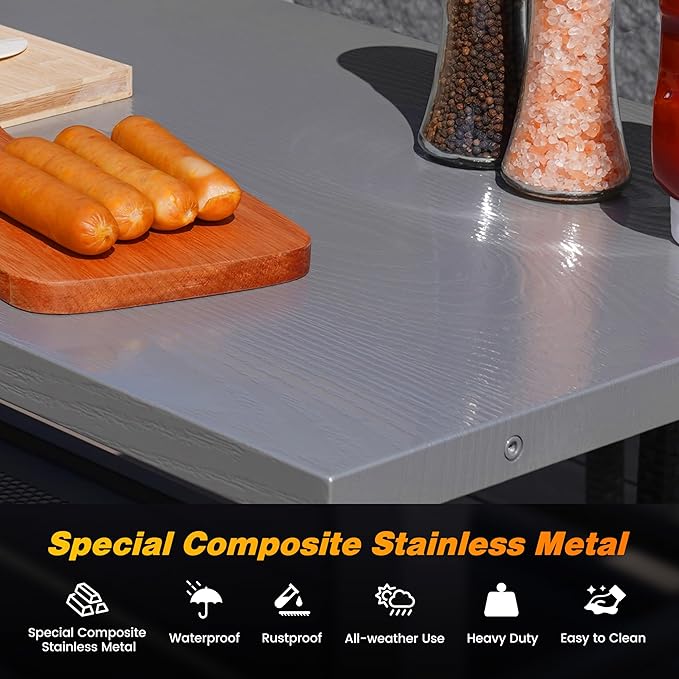 Sundale Outdoor Four-Shelf Grill Cart Table, Movable Stainless Metal Flattop Pizza Oven Multifunctional Work Prep-Table for Griddle BBQ Grills