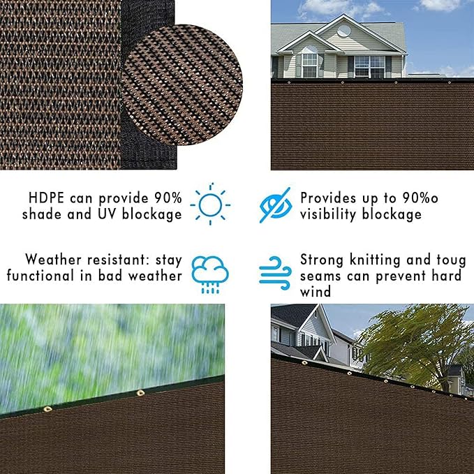 UPGRADE Privacy Fence Screen 8'x42' Brown Outdoor 90% Visibility Blockage 170 GSM Mesh Shade Cover Panels for Backyard,Balcony,Home Decoration with Zip Ties,Customized Avaliable