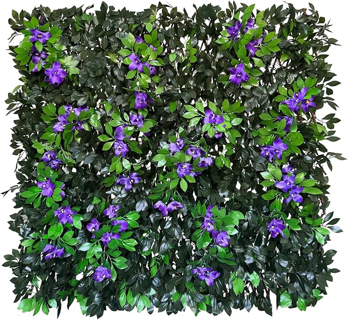 Expandable Fence Privacy Screen for Balcony Patio Outdoor,Decorative Faux Ivy Fencing Panel,Artificial Hedges (Single Sided Leaves) (1, Branches -Purple Fowers)