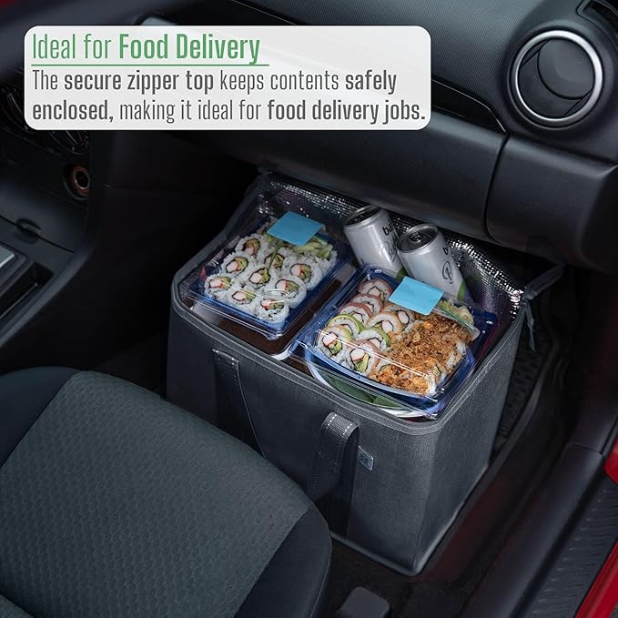 VENO 2 Pack Cooler Bag and Insulated Grocery Bags for Food Delivery, Collapsible Cooler. Reusable Shopping Bags for Groceries with Hard Bottom, Zippered Top, Foldable, Heavy-Duty (Gray, 2 Pack)