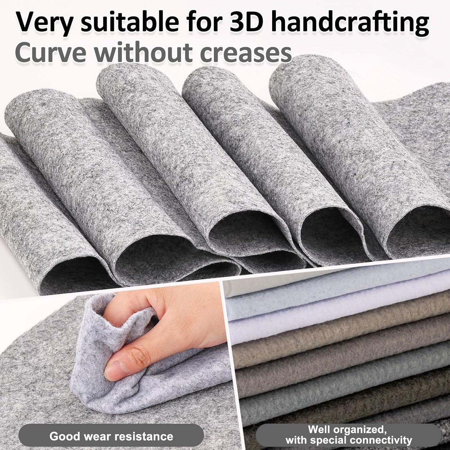 XSEINO 12 Rolls 8"x35"(20.5x90cm) 1.4mm Thick Soft Felt Fabric Sheet 12 Assorted Black White Gray Series Colors Felt Pack for DIY Craft Sewing Squares Nonwoven Patchwork