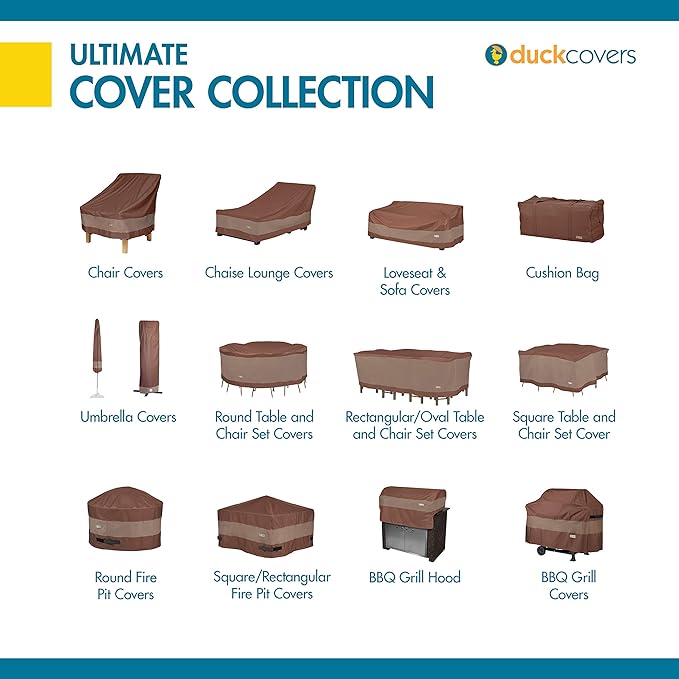 DUCKCOVERS Ultimate Waterproof Rectangular/Oval Patio Table with Chairs Cover, 107 Inch