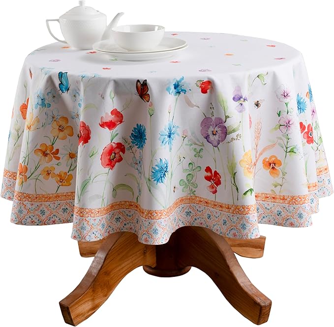 Maison d' Hermine Table Cloth Round Table 100% Cotton 69 Inches Tablecloth Reusable Decorative Everyday Use for Dining Room, Farmhouse, Home, Party, Festive & Wedding Spring Summer - Summer Whisper