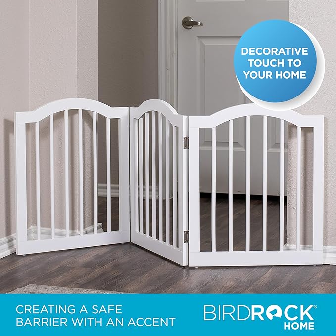 INTERNET'S BEST Arched Top Dog Gate | 3 Panel, 24" H Wooden Pet Barrier for Dogs or Cats | Freestanding Folding Room Divider for Doorways, Hallways, Stairs, and Porch | Portable, Extra Wide | White