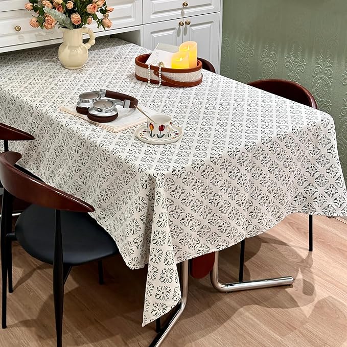 Jacquard Rectangle Tablecloth, Washable Green Table Cloth, Soft Thick Decorative Table Cover for Dining, Farmhouse, Wedding, Party - 60''x120'', White Green