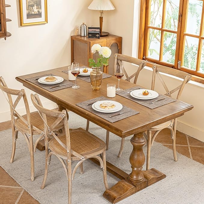 Blue Forest Placemats Set of 6, Dual-Layered Thickened Faux Linen Cloth Place Mats Heat Resistant Machine Washable Wrinkle Free Table Mats Indoor/Outdoor (Burlap)
