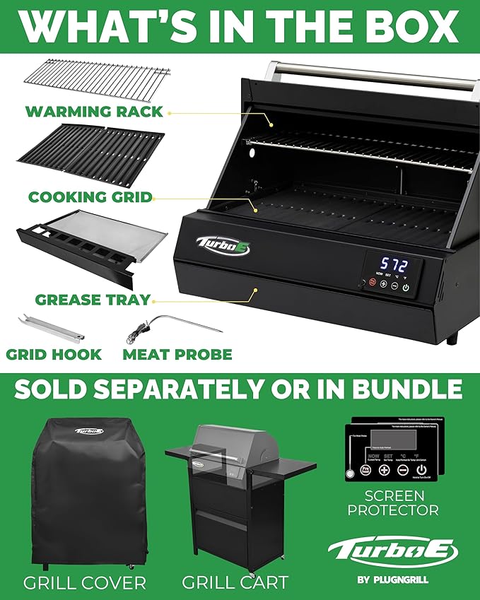 Turbo E XL Electric Grill, 1700W Infrared, Warming Rack and Probe, Apartment Friendly