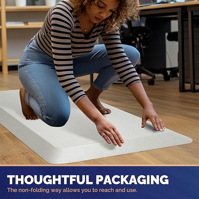 FEATOL Anti Fatigue Mats for Standing, 9/10 Extra Thick Ergonomic Standing Desk Mat, Comfort & Durable Memory Foam Standing Mat at Home,Office All Day (24" x 36", White, 1PC)