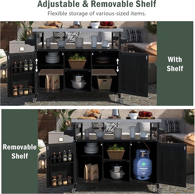50.25" Grill Cart with Stainless Steel Tabletop - Outdoor Storage Cabinet for BBQ, Bar Patio Kitchen Island with Ample Storage and Lockable Wheels