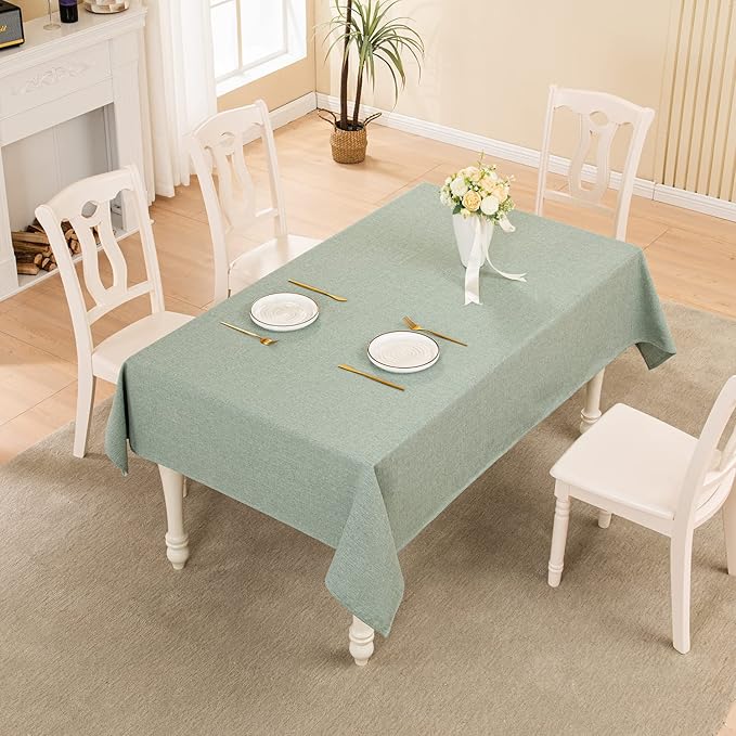BALCONY & FALCON Rectangle Tablecloth Washable Wrinkle Resistant and Water Proof Table Cloth Decorative Linen Fabric Tablecloths for Dining Parties Kitchen Wedding Outdoor Use (Celadon Green, 57x85)