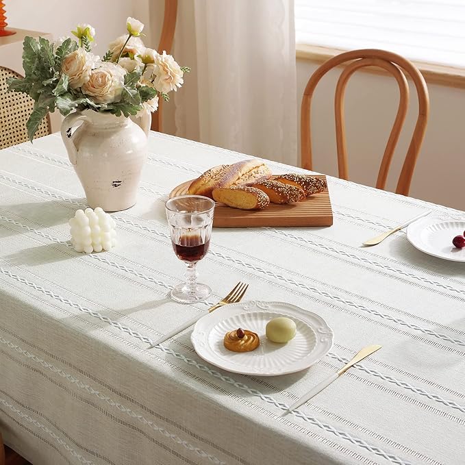 Chassic 54 x 72 inches Farmhouse Style Linen tablecloths, Wrinkle Resistant Washable Dining Room Table Cloths for Small Rectangle Tables - Hemstitch Beige