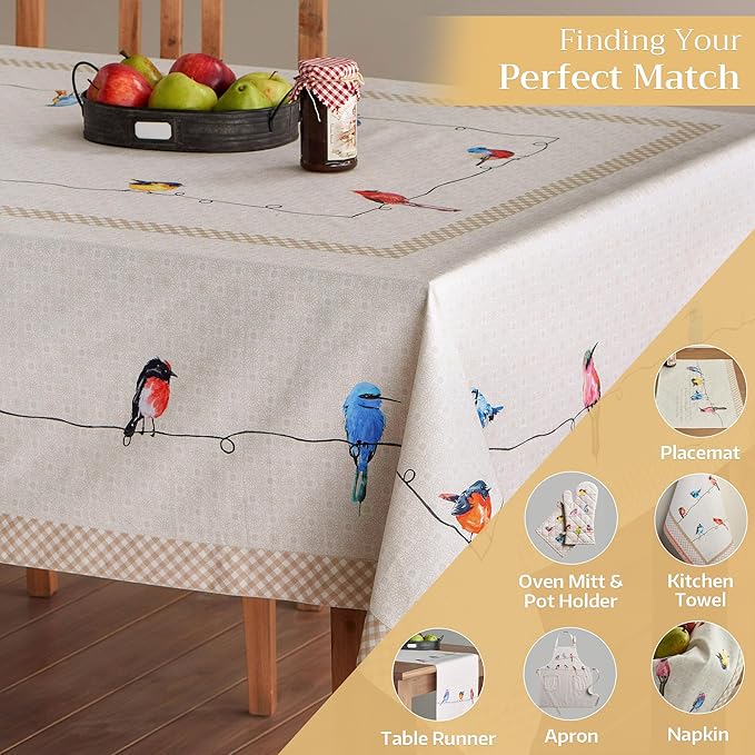 Maison d'Hermine Table Cloth Rectangle Table 100% Cotton 60 x 108 Inches Tablecloth Reusable Decorative for Dining Room, Farmhouse, Home, Party, Festive & Wedding Spring Summer - Birdies on Wire
