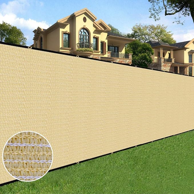 Sunnyglade 5 feet x 50 feet Privacy Screen Fence Heavy Duty Fencing Mesh Shade Net Cover for Wall Garden Yard Backyard (Sand, 5 ft X 50 ft)