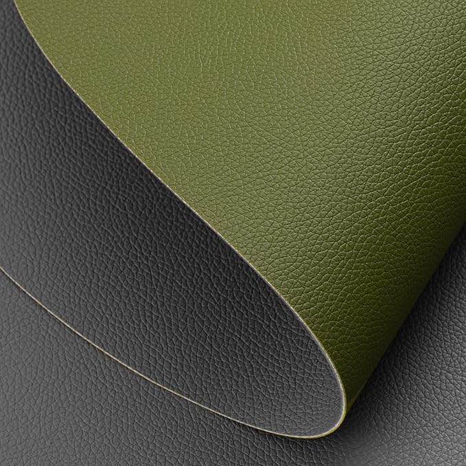 Myir JUN Placemats, Dual-Sided Placemats Waterproof Faux Leather Placemats Set of 4 Place Mats and Coasters Non-Slip Washable Table Mats for Dining Table (Gray Green, Set of 4)