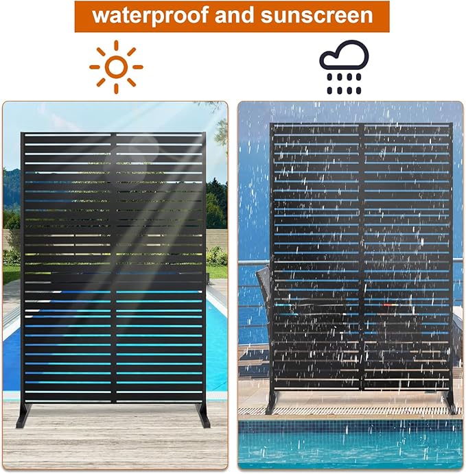 72" H×47" W Metal Privacy Screen, Outdoor Indoor Privacy Screens with Stand Panels, Free Standing Decorative Privacy Screen for Patio
