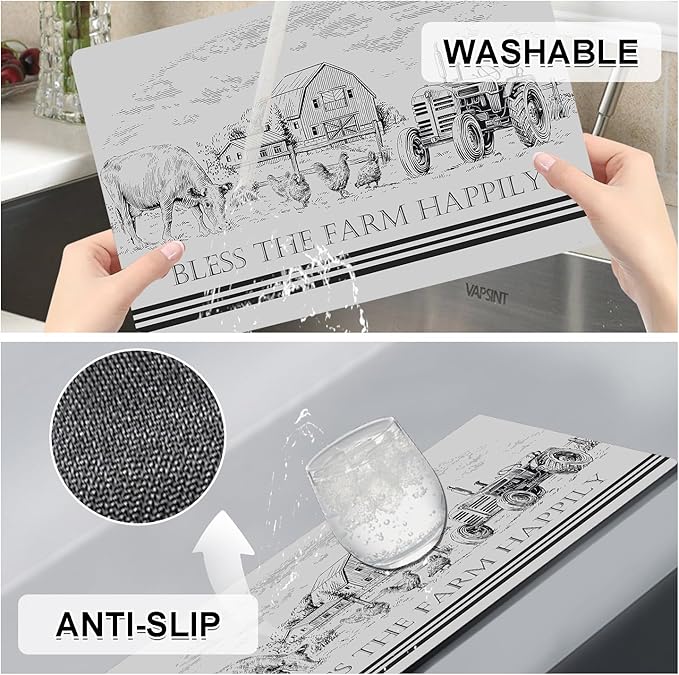 Farm Placemats Set of 4 - Farmhouse Heat Resistant Placemats for Dinner Table, Non-Slip Waterproof Oil-Proof Washable Reusable Placemat for Indoor Outdoor Kitchen Decor, 15.75In*11.81In