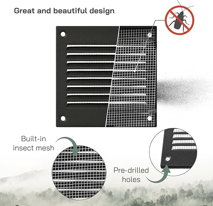 Vent Systems 4'' x 4'' Inch (Overall Dimensions) Pack of 5 - Anthracite - Air Vent Cover Metal Air Return Grill Built-in Pest Guard Screen HVAC Vent Duct Cover for Home Improvement