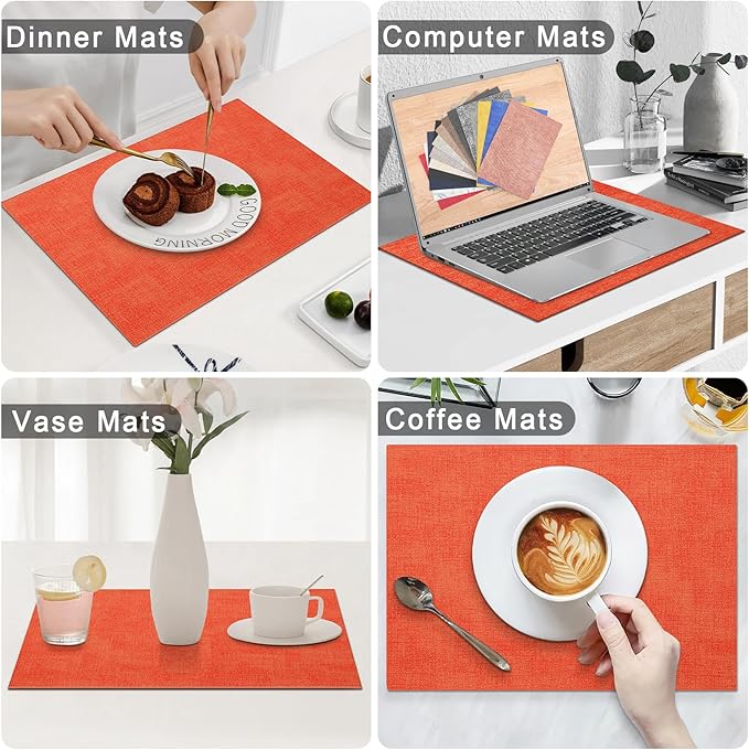 Homaxy Faux Leather Heat Resistant Placemats for Dining Table Set of 4, Waterproof Wipeable Washable PU Table Mats, Easy to Clean Anti-Slip Place Mats, 11.8" x 17", Orange