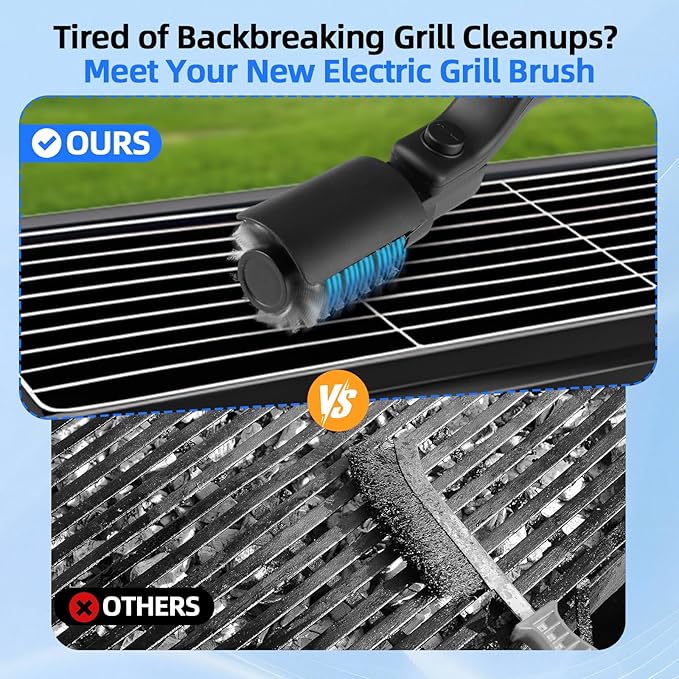 Upgraded Electric Grill Brush, Cordless Rechargeable Grill Cleaning Brush with Adjustable Angle, Stainless Steel Brush Head, 3-Speed Power, 90-Min Runtime, Waterproof Cleaner for BBQ Grates (Black)