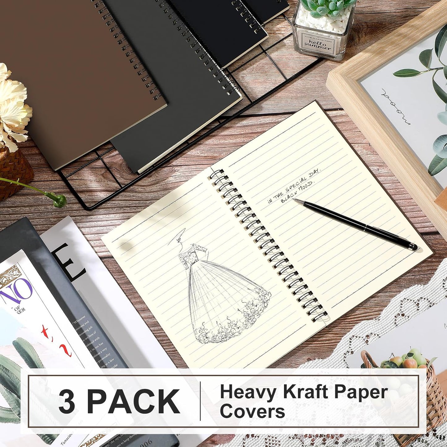 Yahenda 3 Pcs Spiral Notebook Bulk A5 Journal Lined 8.3'' x 5.5'' Writing Composition Paper Small Notepad Subject Notebook for Students Office Business Back to School Supplies (Dark Color)