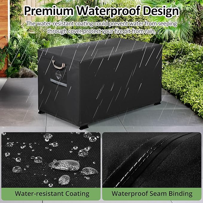 Fire Pit Cover Rectangle Super Waterproof 44" L x 34" W x 25" H, UPF 50+ Outdoor Fire Pit Table Cover 600D Strong Tear Resistant and Fading Resistant for Rectangular Fire Pit - Black