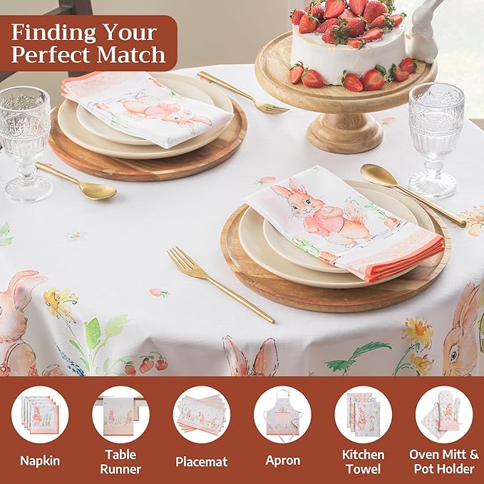 Maison d'Hermine Table Cloth Round Table 100% Cotton Tablecloth for Dining Room, Farmhouse, Home, Hotel, Parties & Wedding - Ideal for Easter Decorations Spring & Summer (Bunny Party, 69" Round)
