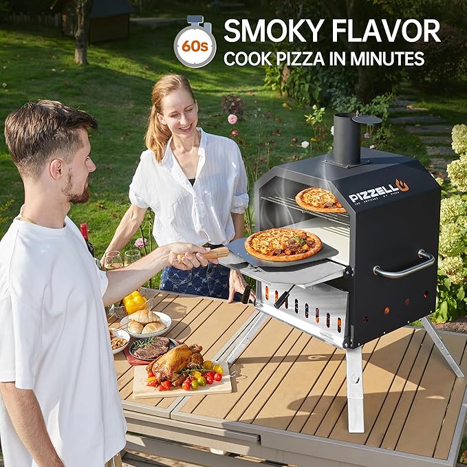 PIZZELLO Pizzello Outdoor Pizza Oven 16'' Large Wood Fired 2-Layer Pizza Ovens with Pizza Stone, Pizza Peel, Grill Grate, Oven Cover, Outside Pizza Maker for Camping Backyard BBQ, Pizzello Grande 16