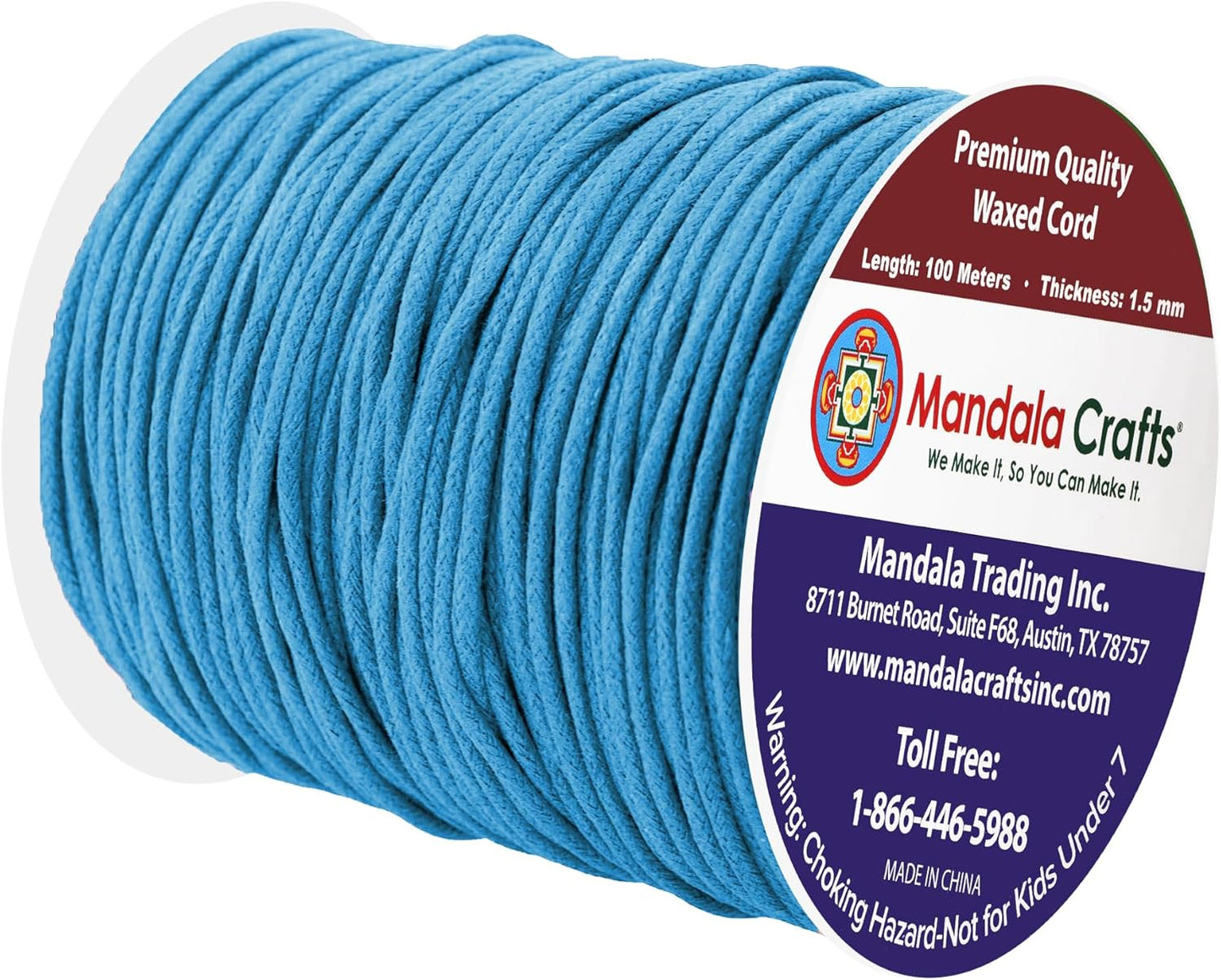 Mandala Crafts 1.5mm 109 Yards Light Blue Cotton Waxed Cord for Jewelry Making Bracelet Cord Waxed String - Beading String Thread Jewelry Cords for Necklaces String