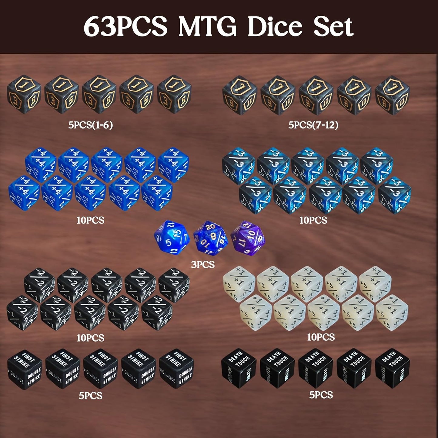 63 PCS MTG Dice Counters with Bulk Abilities Keywords Counters and MTG Life Counters, Dice Set for MTG, TCG and Card Games, Magic The Gathering Accessories