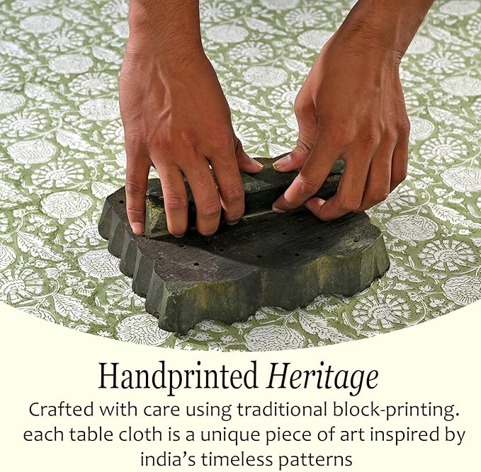 CPC Olive Bloom Tablecloth 100% Cotton 70x118 Inch Indian Block Print Rectangle Table Cover, Table Cloth for Gifting in Weddings, Halloween, Fall, Christmas, Thanksgiving