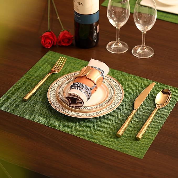 SLKQG Green Christmas Placemats Set of 4 - Wipe Clean Vinyl Placemats - Washable Heat Resistant PVC Placemats for Dining Table - 17x12 Inch (Green, 4)