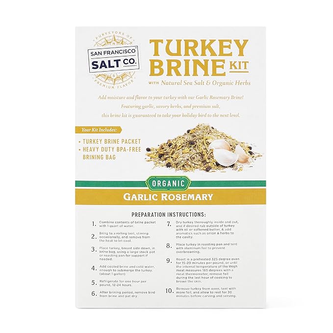 San Francisco Salt Company Organic Turkey Brine Kit – 13 oz Garlic & Rosemary Blend with BPA-Free Brine Bag – Certified Organic & Kosher Seasoning for Whole, Smoked, Oven-Roasted, or