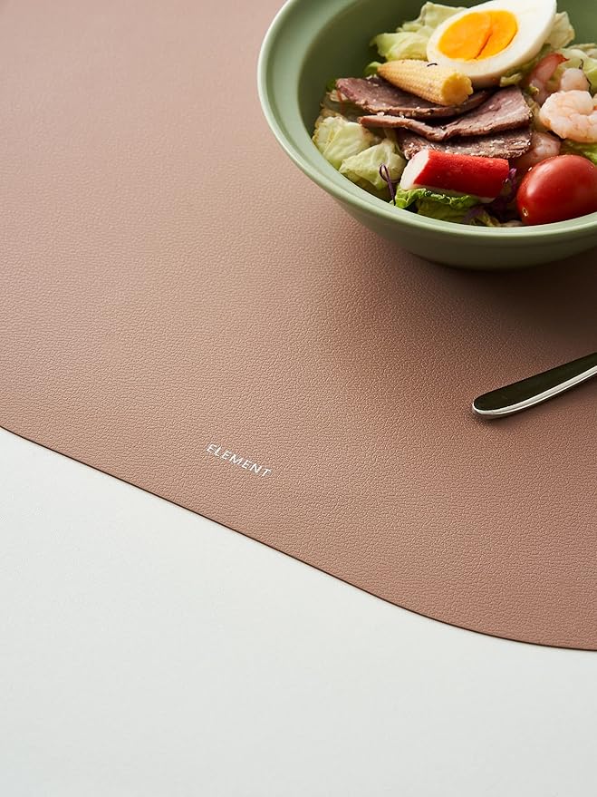 Clay Pink Oval Silicone Placemats Set of 6 – Heat Resistant, Waterproof, Easy to Clean Non-Slip Modern Dining Table Mats – Premium Leather Textured Japandi Kitchen Decor