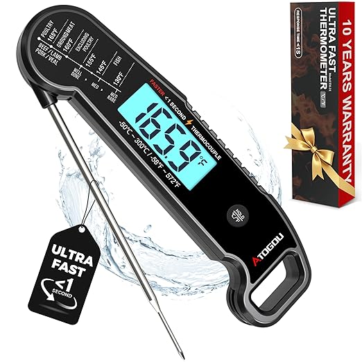 Atogou Professional Food & Meat Thermometer, 1 Sec Instant Read & ±0.5℉ Accuracy, Thermocouple Sensor, IP67 Waterproof Digital Thermometer for Cooking, BBQ, Grill Gifts for Men Him Dad Birthday