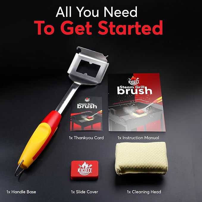 Grill Brush Bristle Free - Safe Grill Brush for Outdoor Grill, SteamWizards BBQ Grill Cleaning Brush Kit, Replaceable Head Fire Resistant Grill Scraper Tool, Dishwasher Safe, Gift for Men/Dad