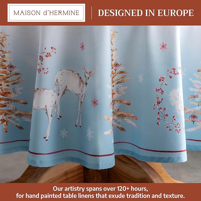 Maison d' Hermine Table Cloth Round Table 100% Cotton 69 Inches Fall Tablecloth Reusable Everyday Use for Thanksgiving Christmas Decorations Dining Farmhouse Party (Fairy Tale Forest)