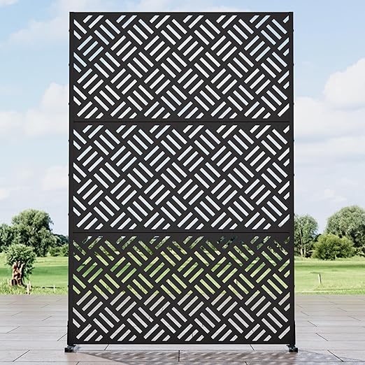 Casaphoria Metal Privacy Screen Outdoor, 72" H x 47" W Freestanding Decorative Privacy Screen for Patio Deck Balcony Garden with Stable Base, Black-Carl