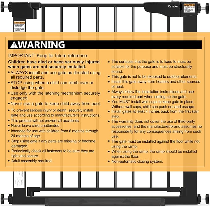 Cumbor 29.7-54.2" Wide Baby Gate for Stairs, Mom's Choice Awards Winner-Self Closing Dog Gate Indoor for Doorways, No Drilling Pressure Mounted Pet Gates for Kids, Easy Walk Through Safety Gate, Black