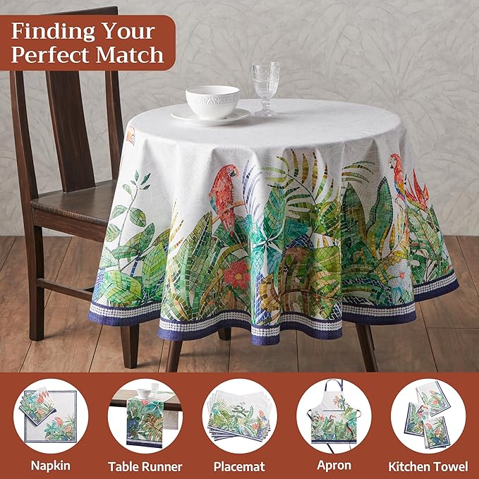 Maison d'Hermine Premium Table Cloth Round Table 100% Cotton 70 Inches Tablecloth Reusable Decorative Everyday Use for Dining Room, Farmhouse, Home, Party, Festive & Wedding - Mosaic