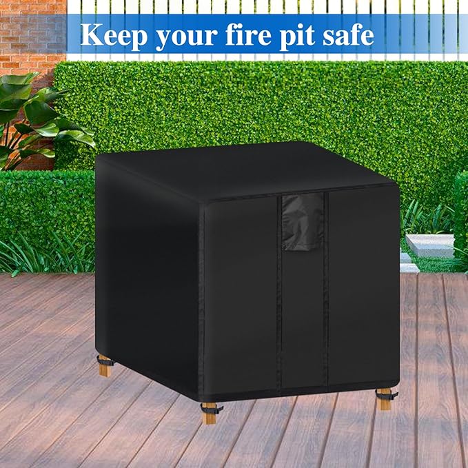 Fire Pit Cover Square- Waterproof Firepit Covers Square (28L x 28W x 25H inches, Black) Outdoor Fireplace Cover Weatherproof and Non Fading