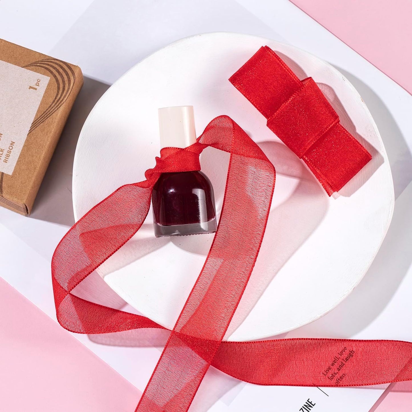 1 Inch Wide Sheer Chiffon Ribbon - Pearl Silk Woven Ribbon Suitable for Gift Wrapping, Wedding Decor, Home Decor, Girl Hair Accessories Handmade DIY (25 Yards/roll) (Red)